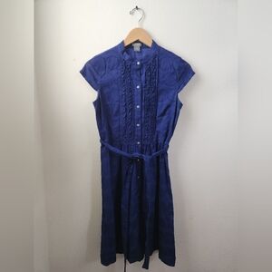 Ann Taylor Petites Dress Women's Button-down Knee Length Cap Sleeves Blue Size 4